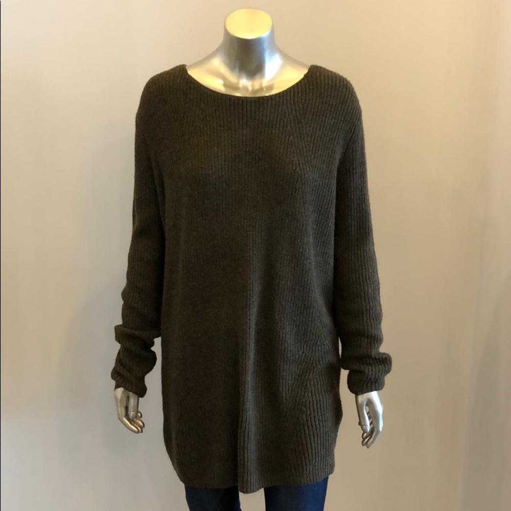 Army green sweater.